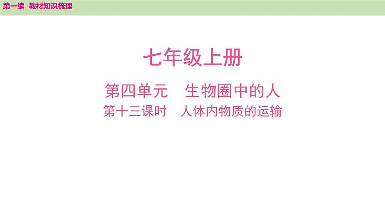 2025年中考知识整理七年级生物上册第十三课时　人体内物质的运输课件PPT第1页