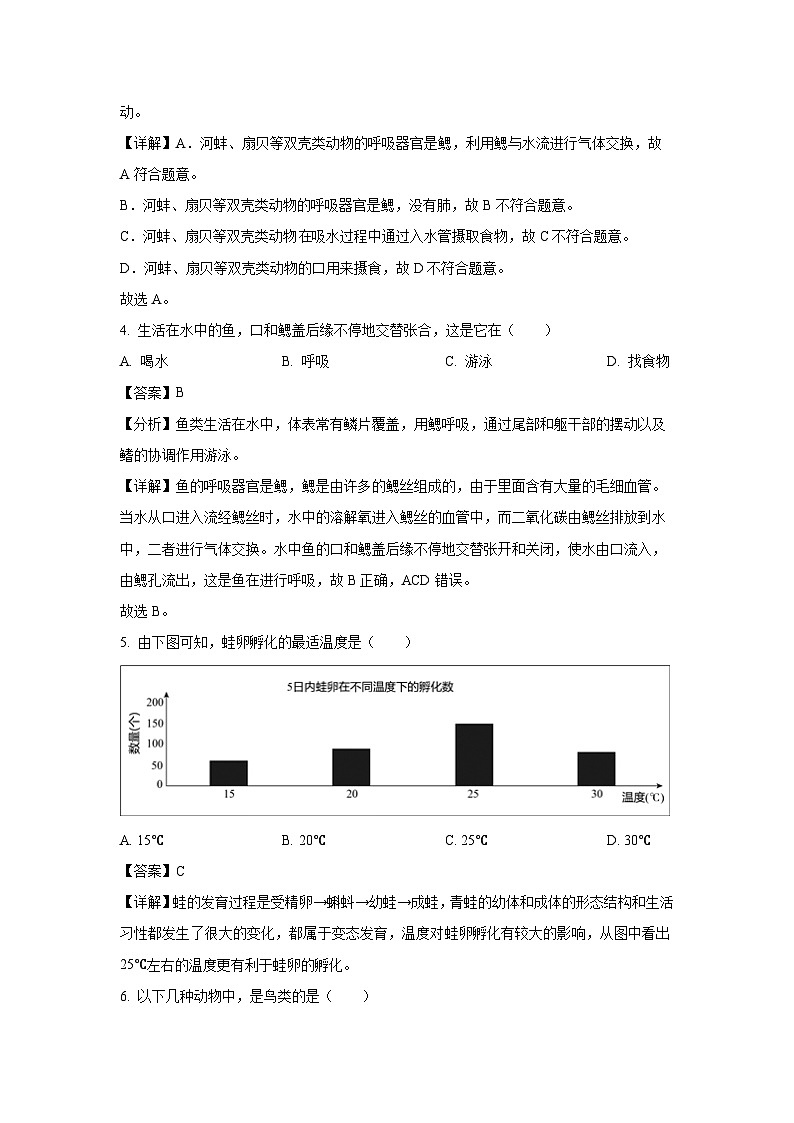 2023-2024学年吉林省吉林市永吉县八年级上学期期末考试生物试卷（解析版）第2页