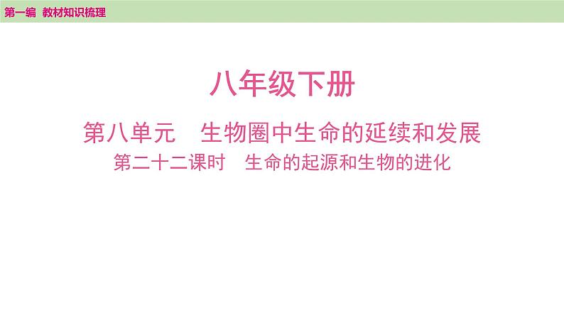 2025年中考知识整理八年级生物下册 第二十二课时　生命的起源和生物的进化课件PPT第1页