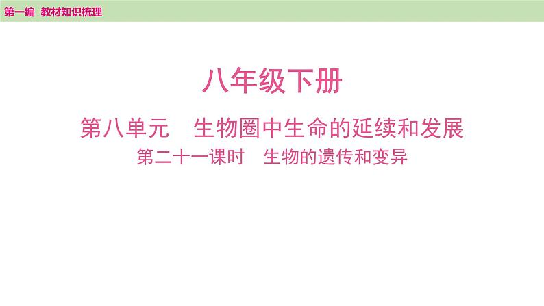 2025年中考知识整理八年级生物下册 第二十一课时　生物的遗传和变异课件PPT第1页