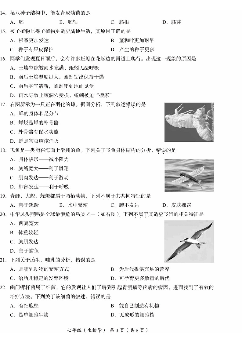 2025北京海淀初一上学期期末生物试卷和参考答案第3页