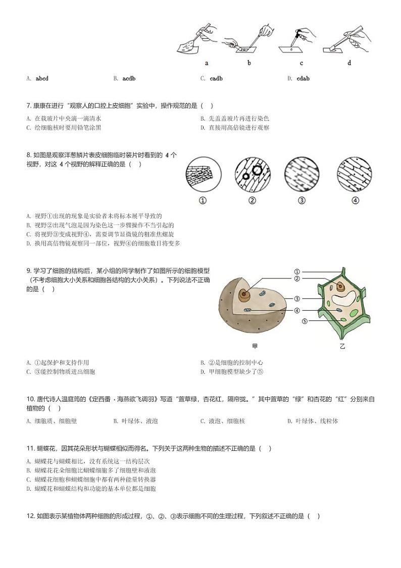 2024～2025学年河南郑州初一(上)期中生物学试卷(含解析)第2页