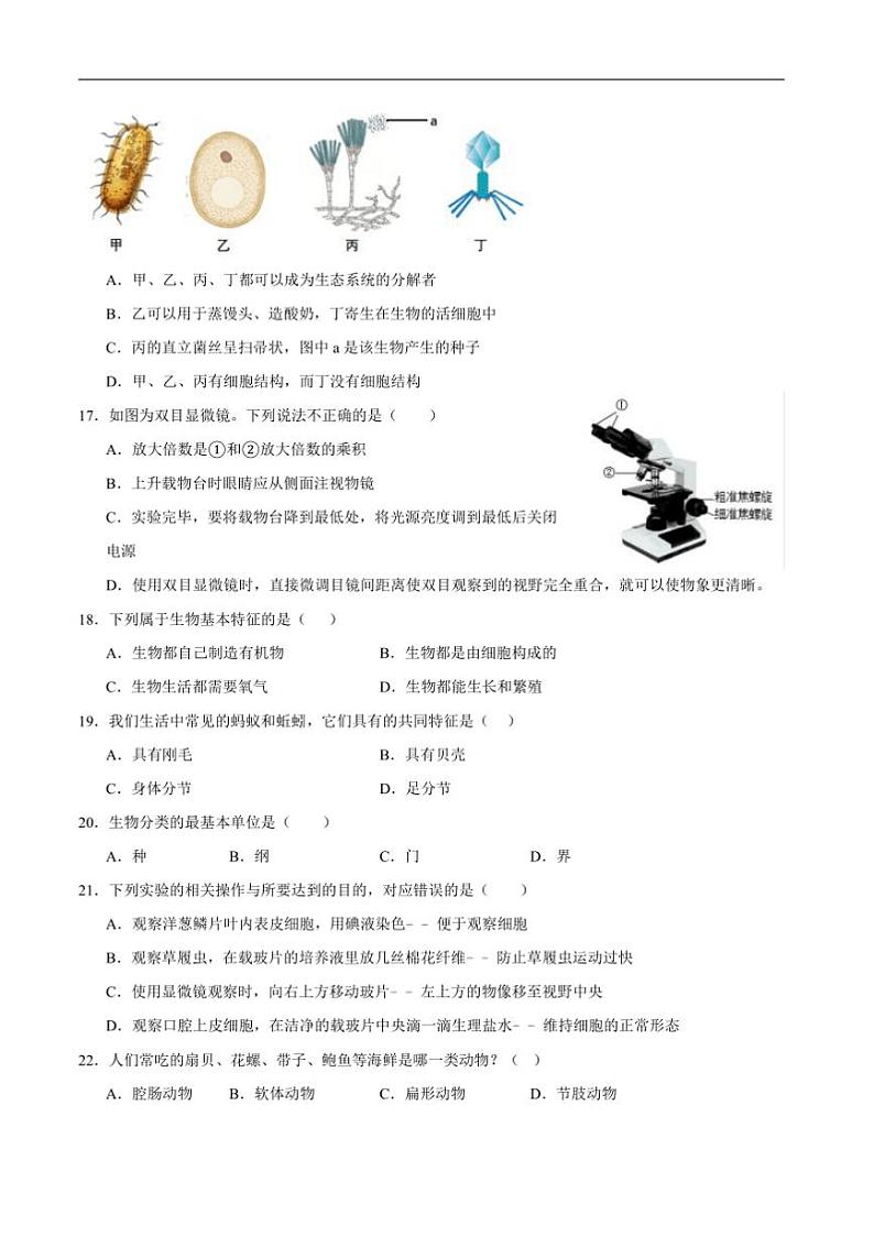 2024～2025学年四川省攀枝花市东区七年级上1月期末生物试卷(含答案)第3页