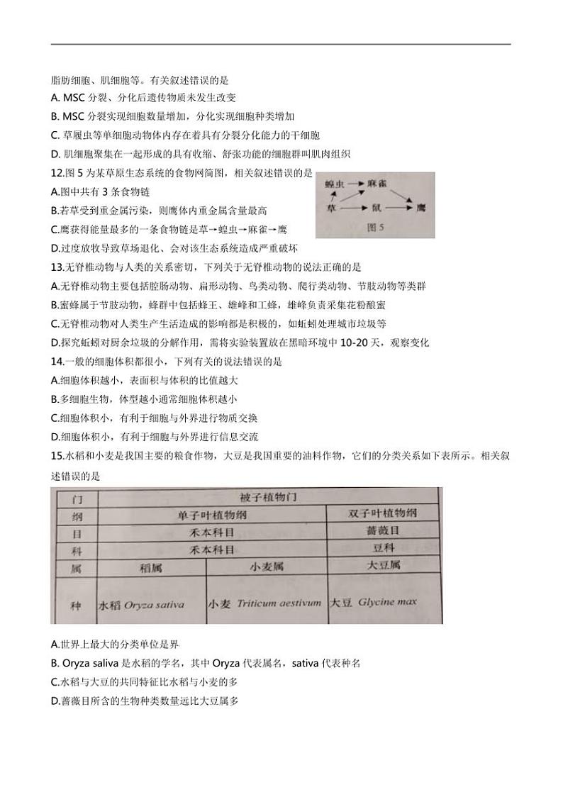 2024～2025学年江苏省南通市如皋市七年级上1月期末考试生物试卷(含答案)第3页