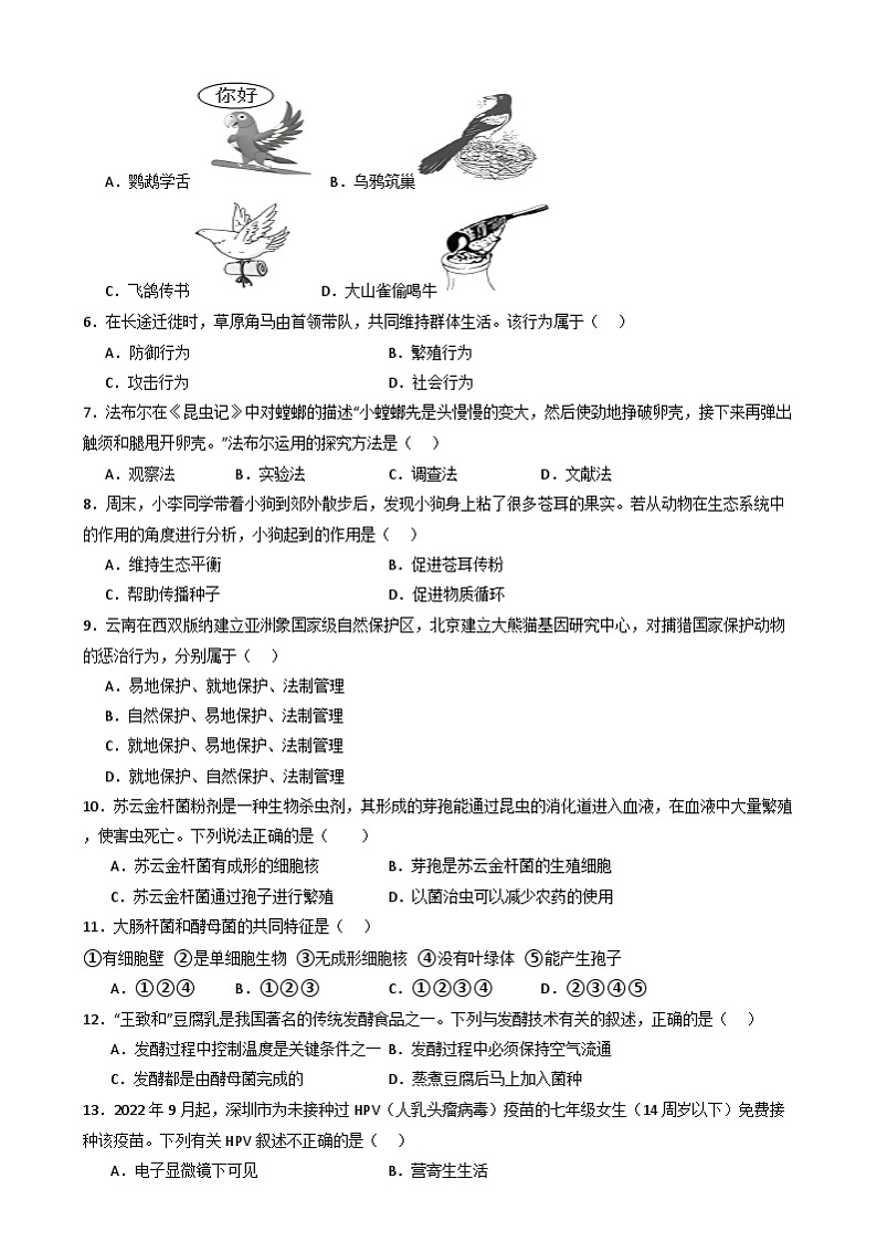 八年级生物开学摸底考（北师大版）（考试版）第2页