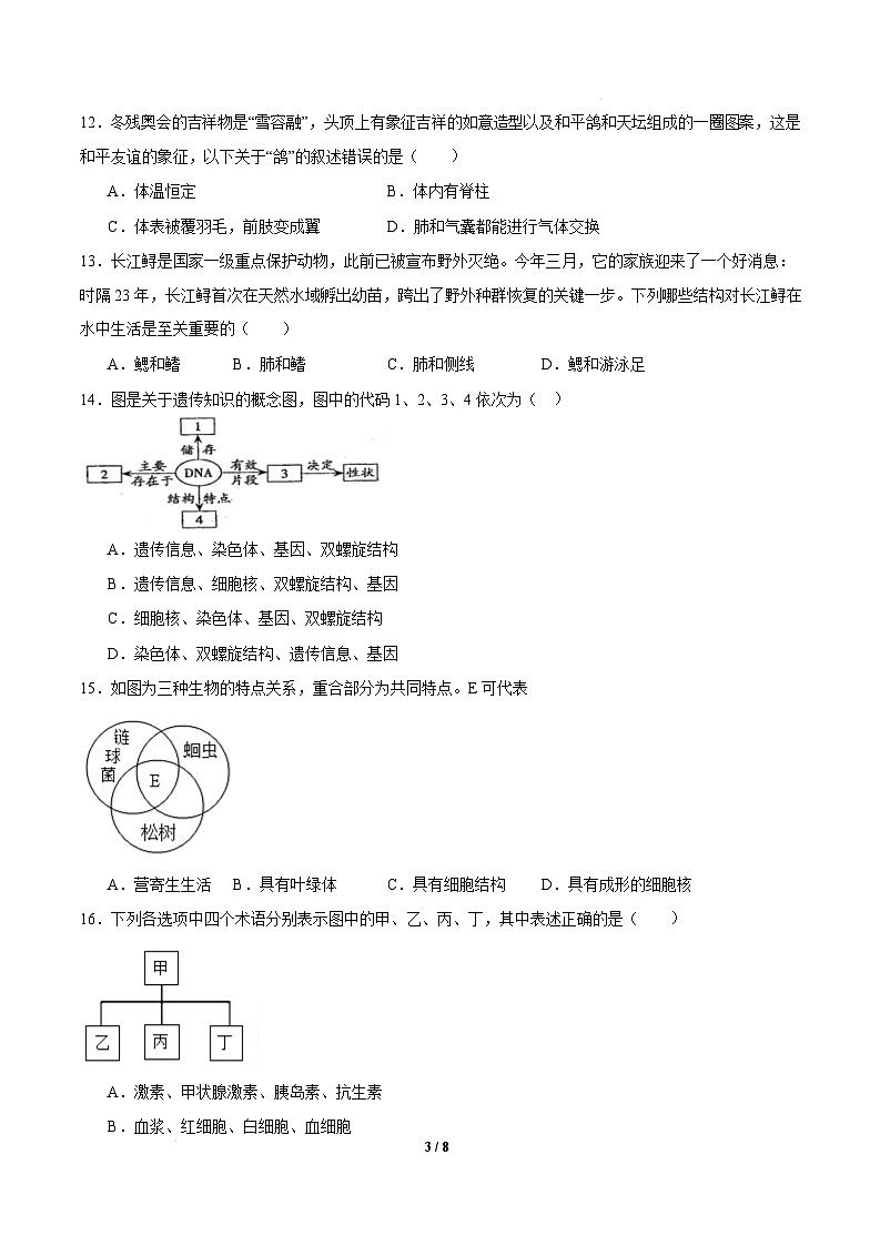八年级生物开学摸底考（广东专用）（考试版）第3页