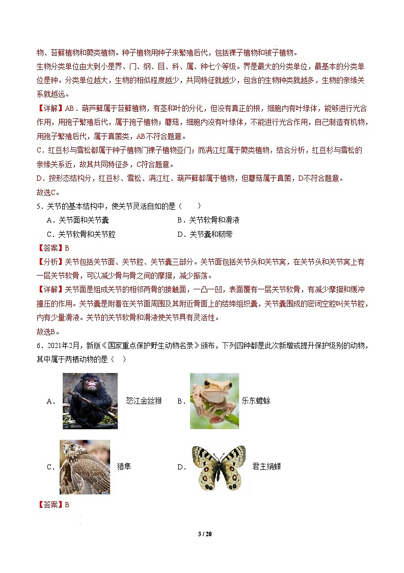 八年级生物开学摸底考（湖南专用）-2024-2025学年初中下学期开学摸底考试卷 （湖南专用）（全解全析）第3页
