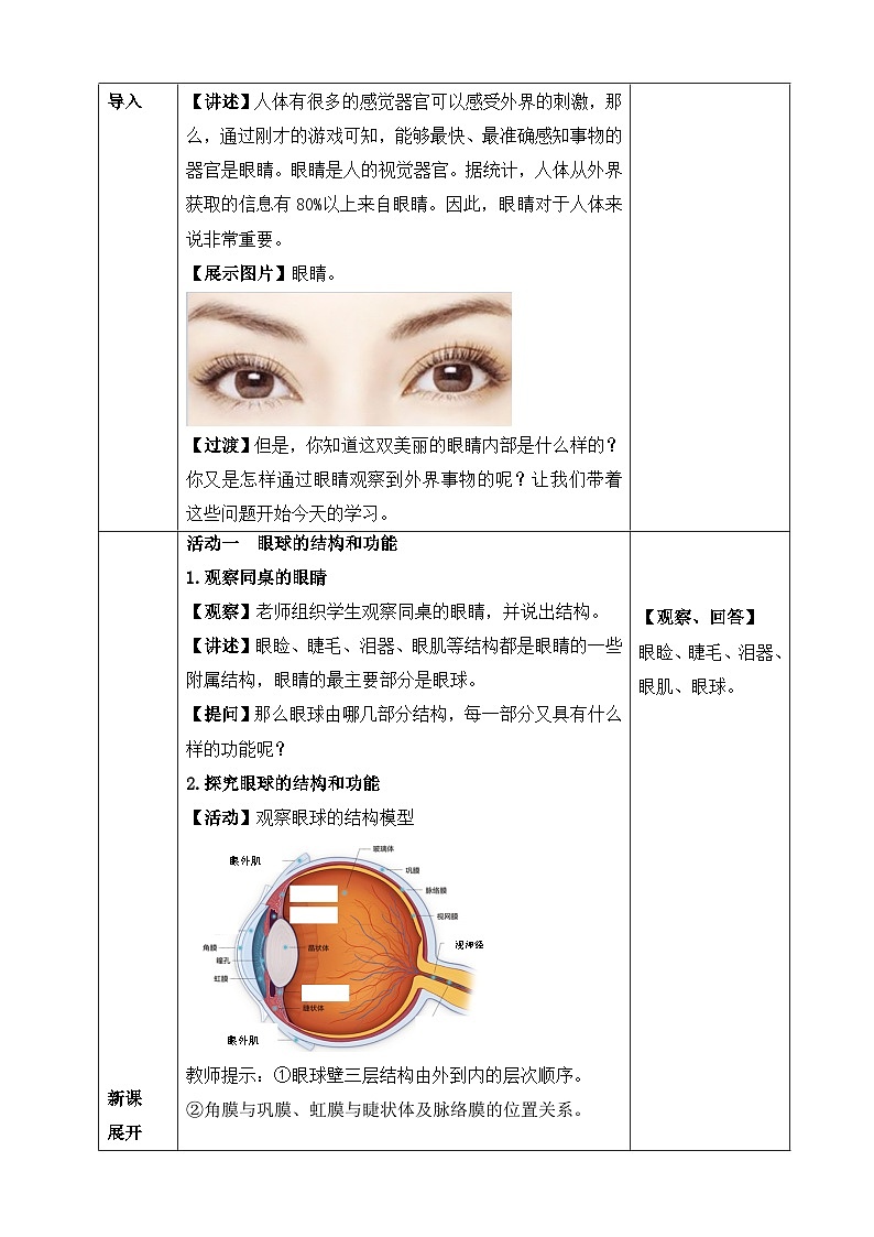 北师大版（2024）七年级下册生物10.2《感受器和感觉器官》教案第2页