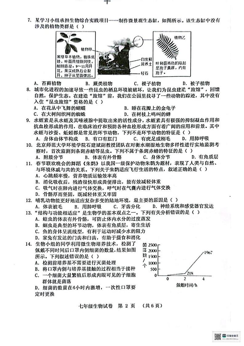 河南省三门峡市灵宝市2024-2025学年七年级上学期1月期末生物试题第2页