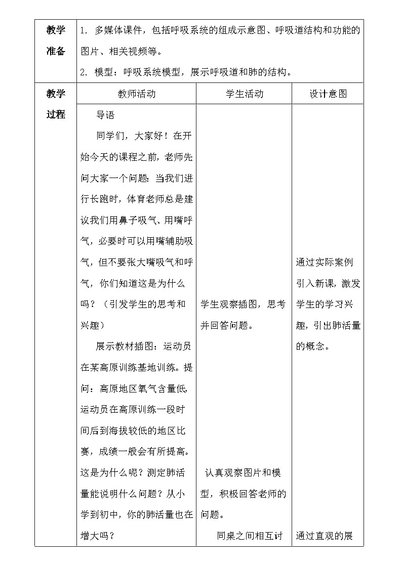 人教版（2024新版）七年级下册生物4.3.1呼吸道对空气的处理 教案第2页