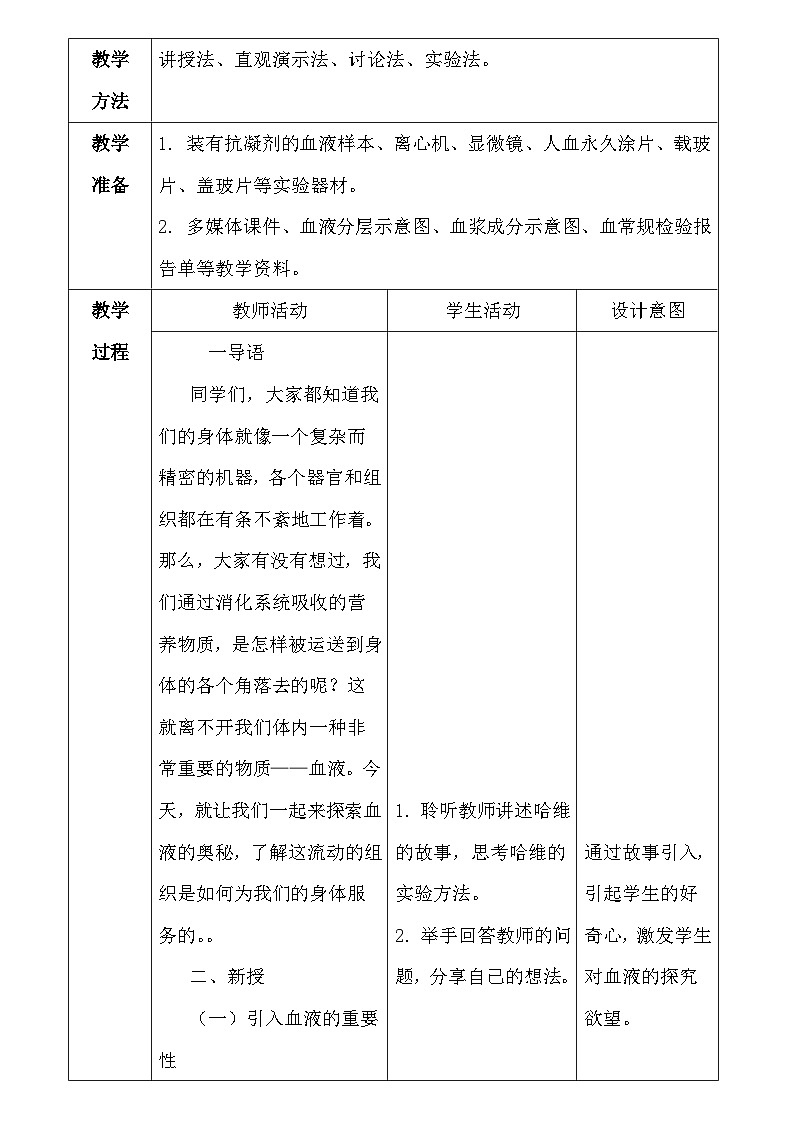 人教版（2024新版）七年级下册生物4.4.1 流动的组织——血液 教案第2页