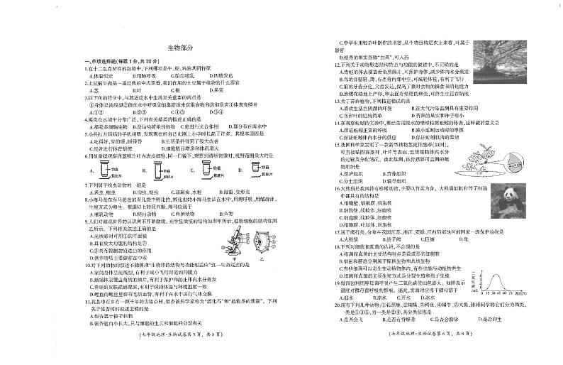 江西省吉安市遂川县2024-2025学年七年级上学期1月期末生物试题第1页