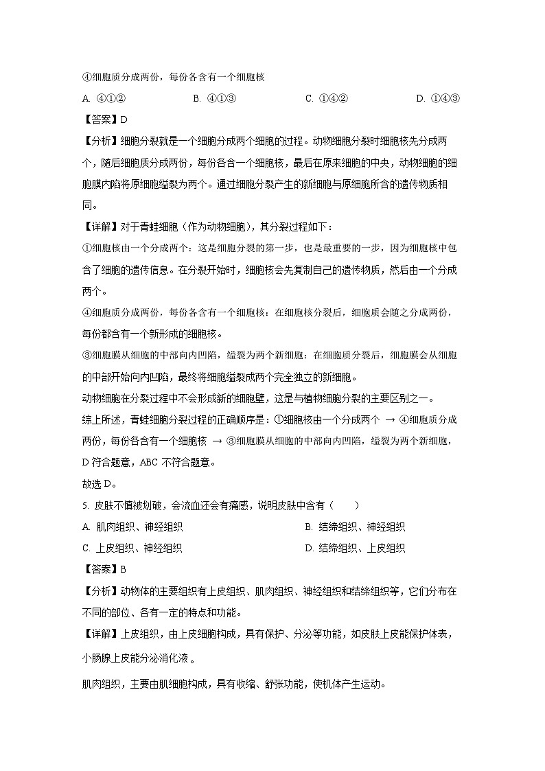 2024-2025学年辽宁省沈阳市于洪区七年级上学期期末生物试卷（解析版）第3页