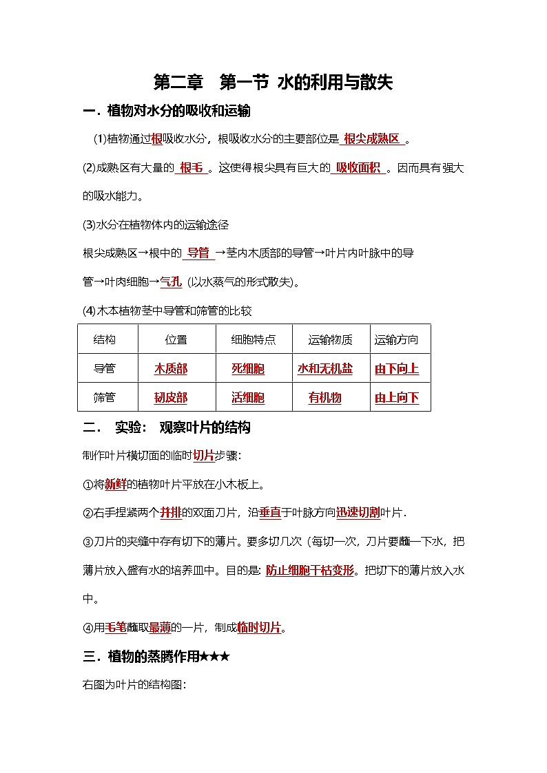 人教版初中生物七下3.2植物体内的物质与能量变化（教师版）第1页