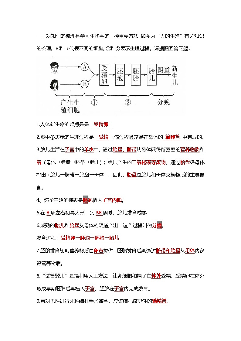 人教版初中生物七下4.1人的生殖和发育（教师版）第2页