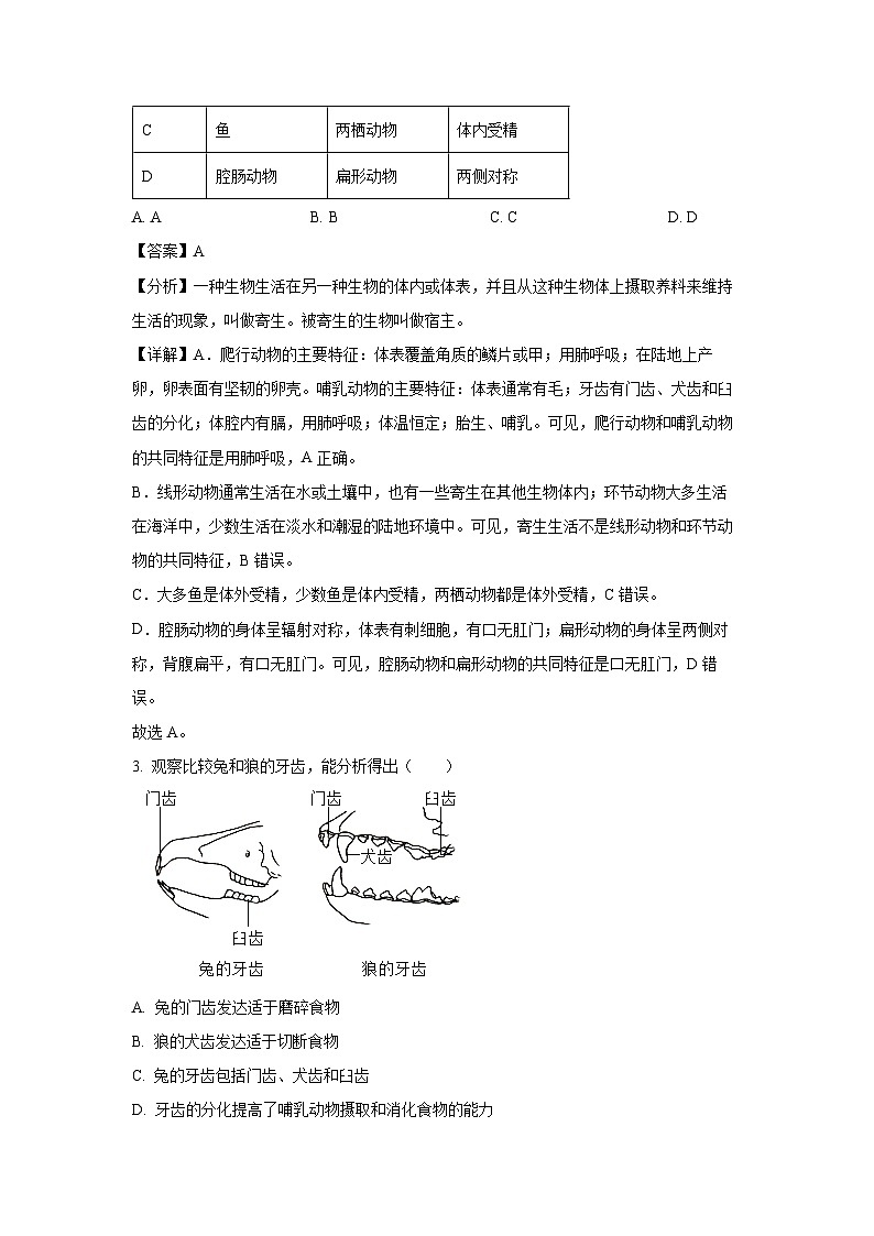 2023~2024学年山东省泰安市宁阳县八年级上期末生物试卷（解析版）第2页