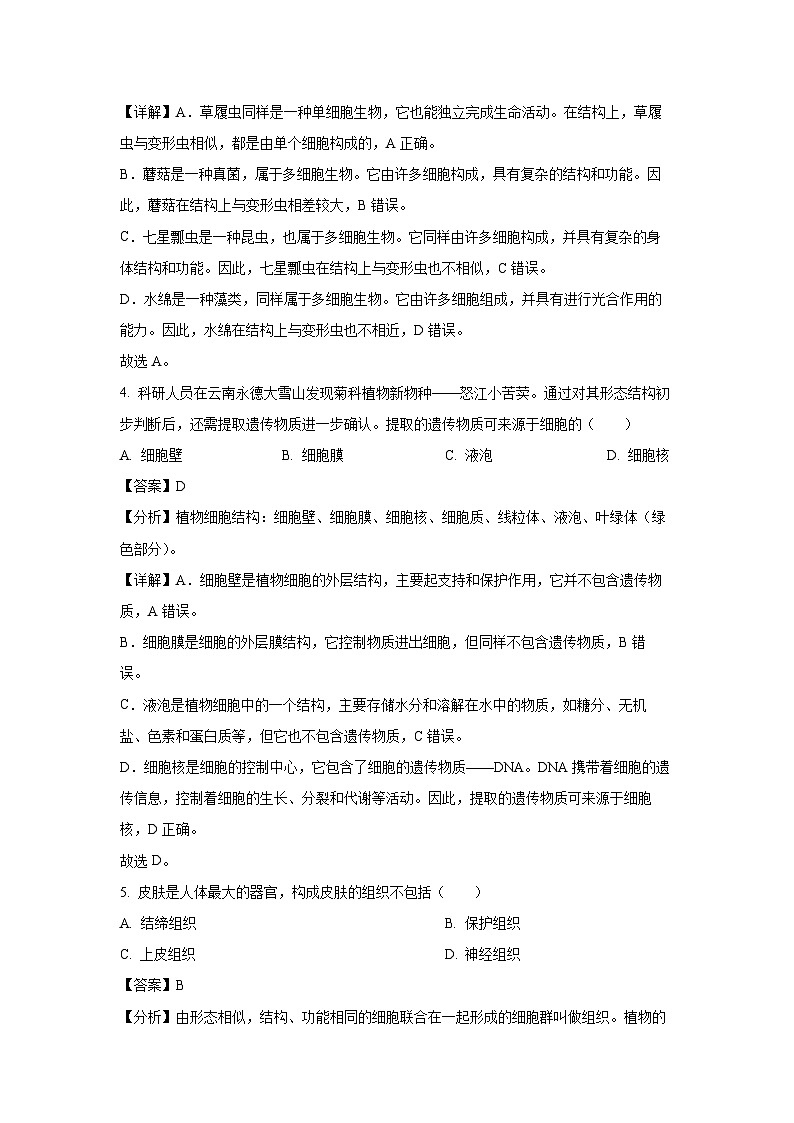 山西省原平市2024-2025学年七年级上学期期末生物试卷（解析版）第3页