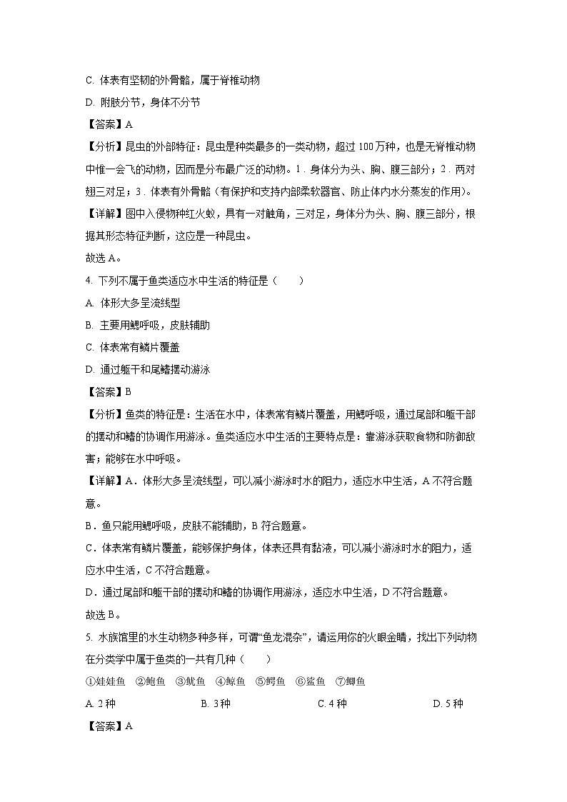 广东省广州市白云区2024-2025学年八年级上学期期末生物试卷（解析版）第3页