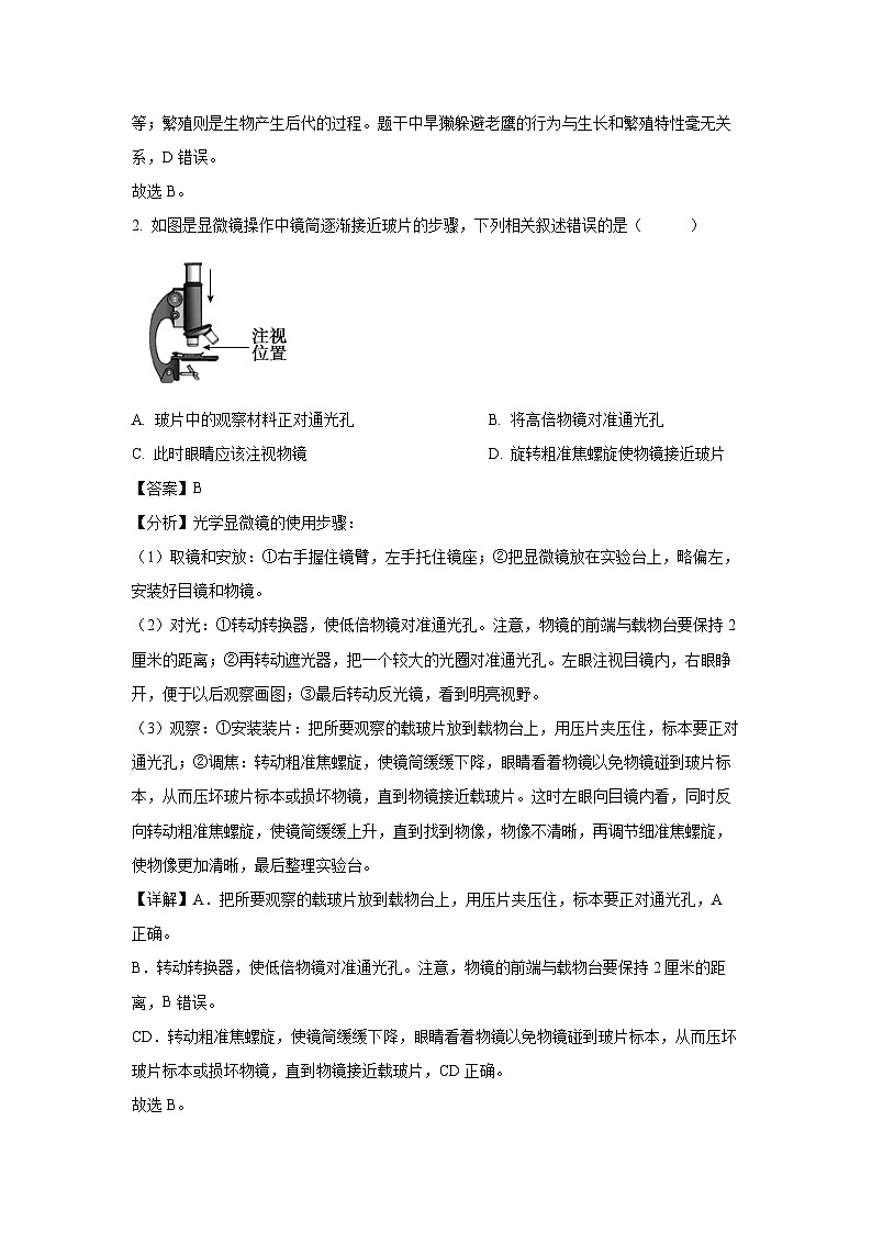 河南省南阳市西峡县2024-2025学年七年级上学期期末生物试卷（解析版）第2页