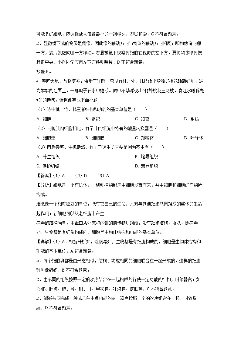 重庆市长寿区2024-2025学年七年级上学期期末生物试卷（解析版）第3页