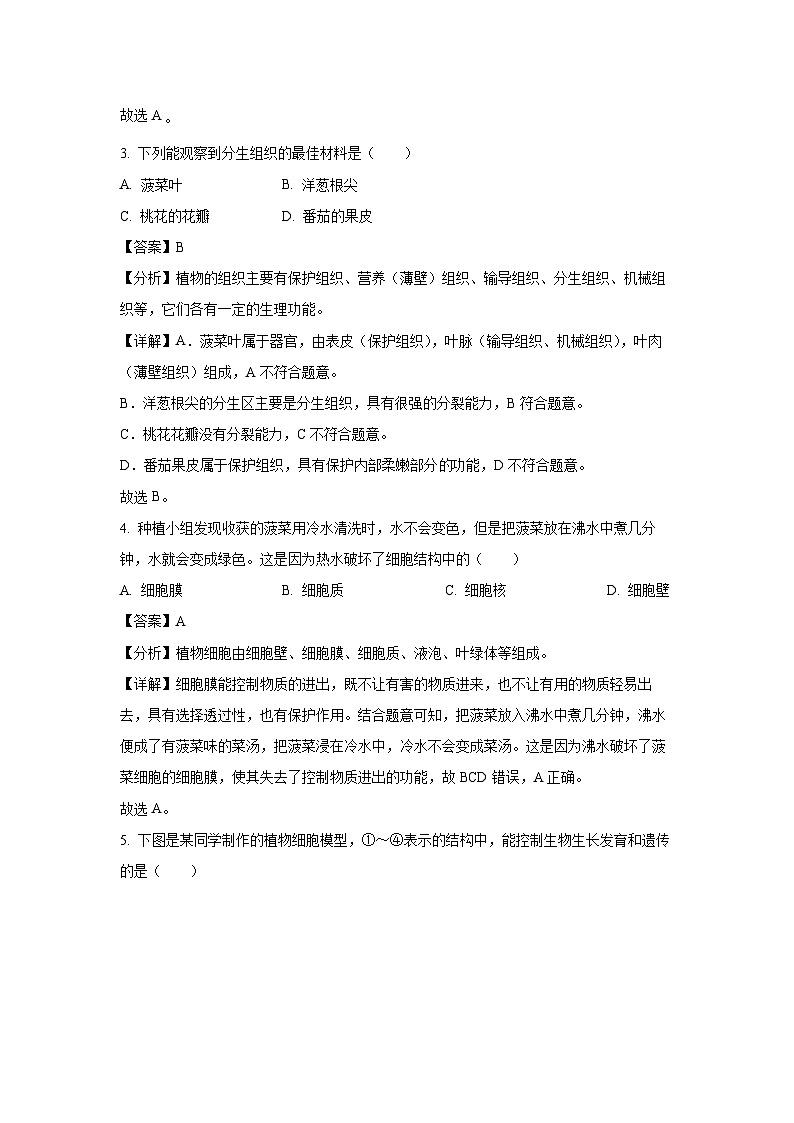 陕西省延安市富县2024-2025学年七年级上学期期末生物试卷（解析版）第2页