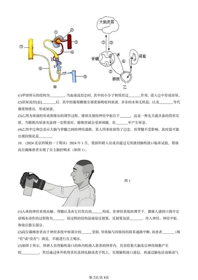 2024北京重点校初一（下）期末真题生物汇编：神经调节的基本方式第2页