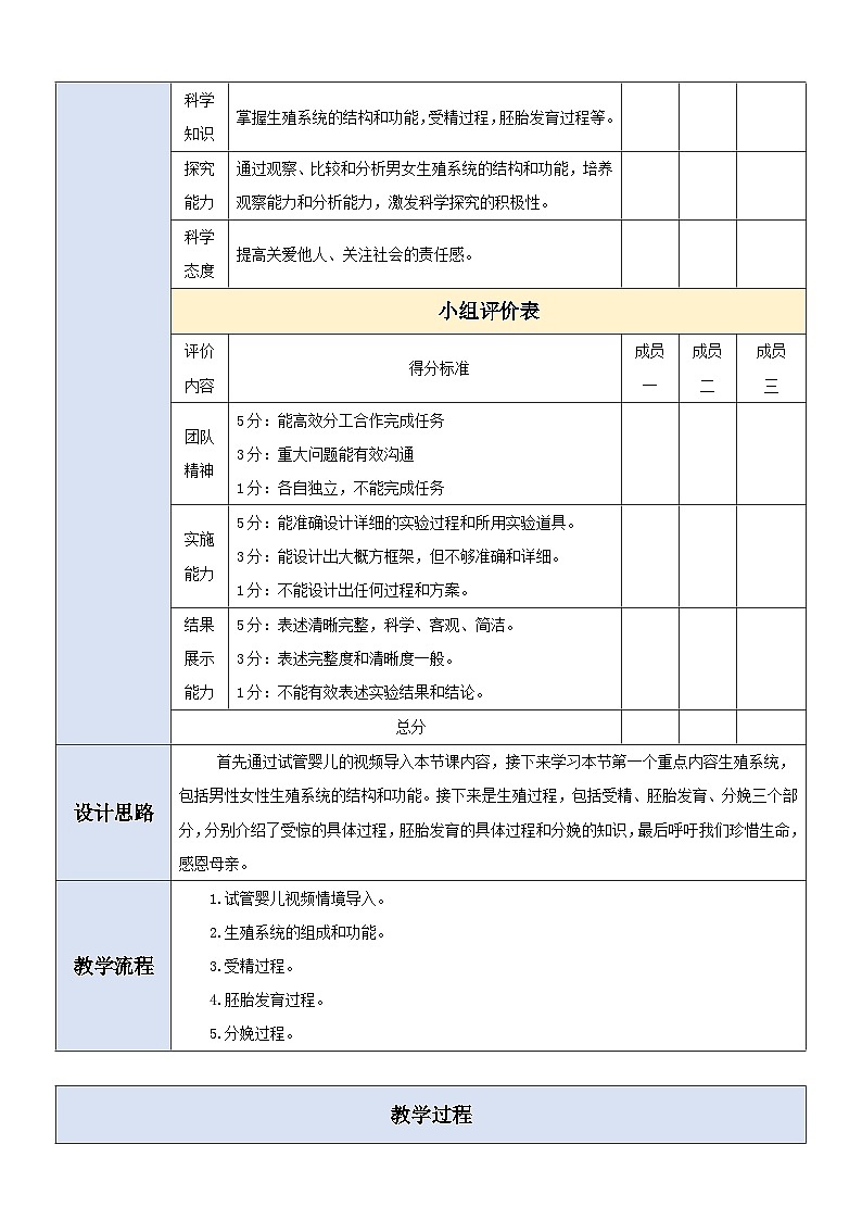 【大单元教学】人教版（新教材）生物七下 4.1.1人的生殖 教学设计第3页