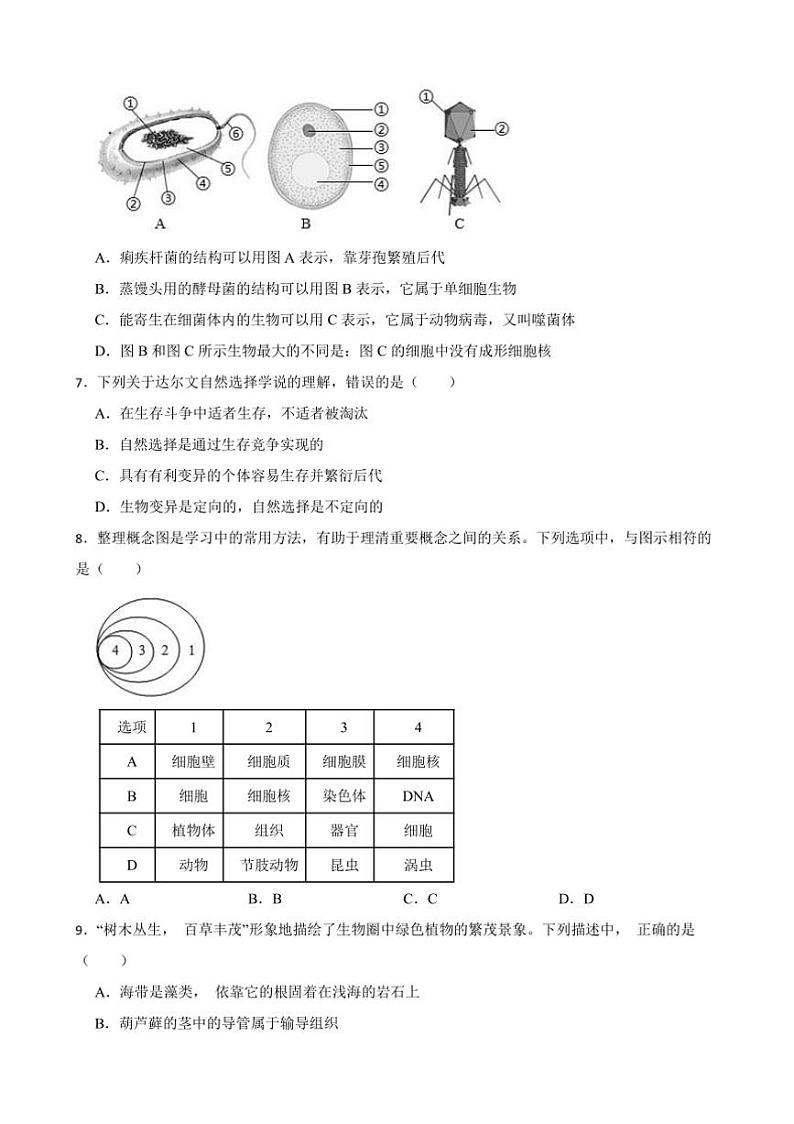 2025年江苏省连云港市中考生物模拟试卷(含答案)第2页