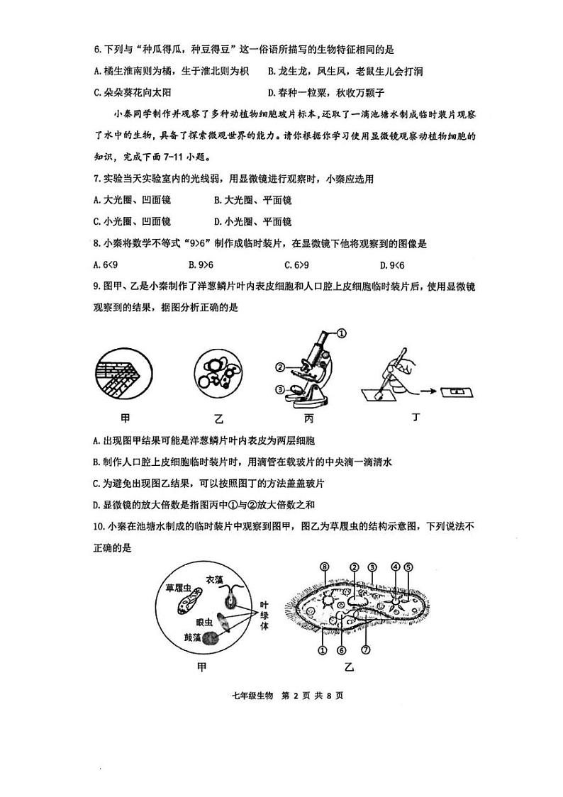 陕西省西安市铁一中学2024-2025学年七年级上学期期末生物试题第2页