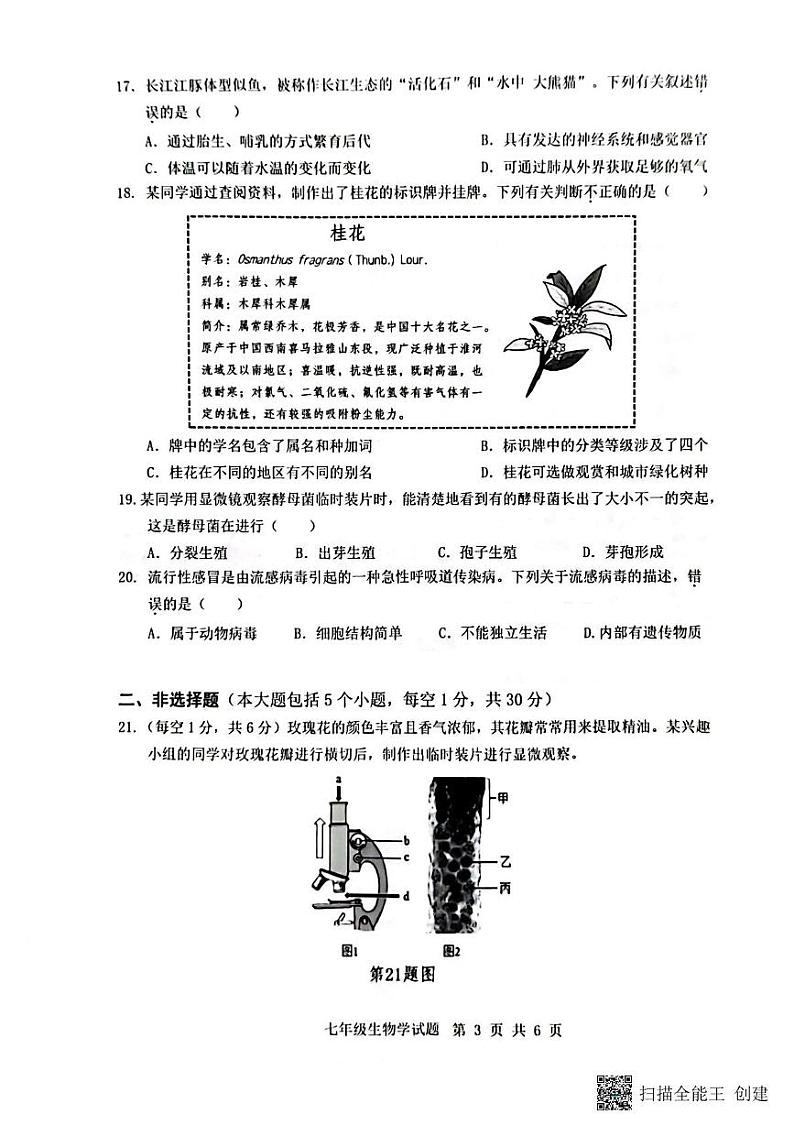重庆市巴南区2024-2025学年七年级上学期1月期末生物试题第3页