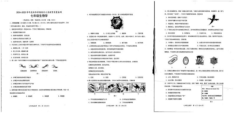 广西壮族自治区南宁市横州市2024-2025学年七年级上学期期末考试生物试题第1页