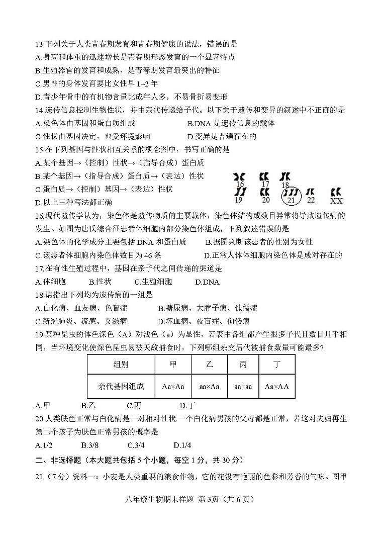（教研室）山东省菏泽市定陶区2024-2025学年八年级上学期期末考试生物试题第3页