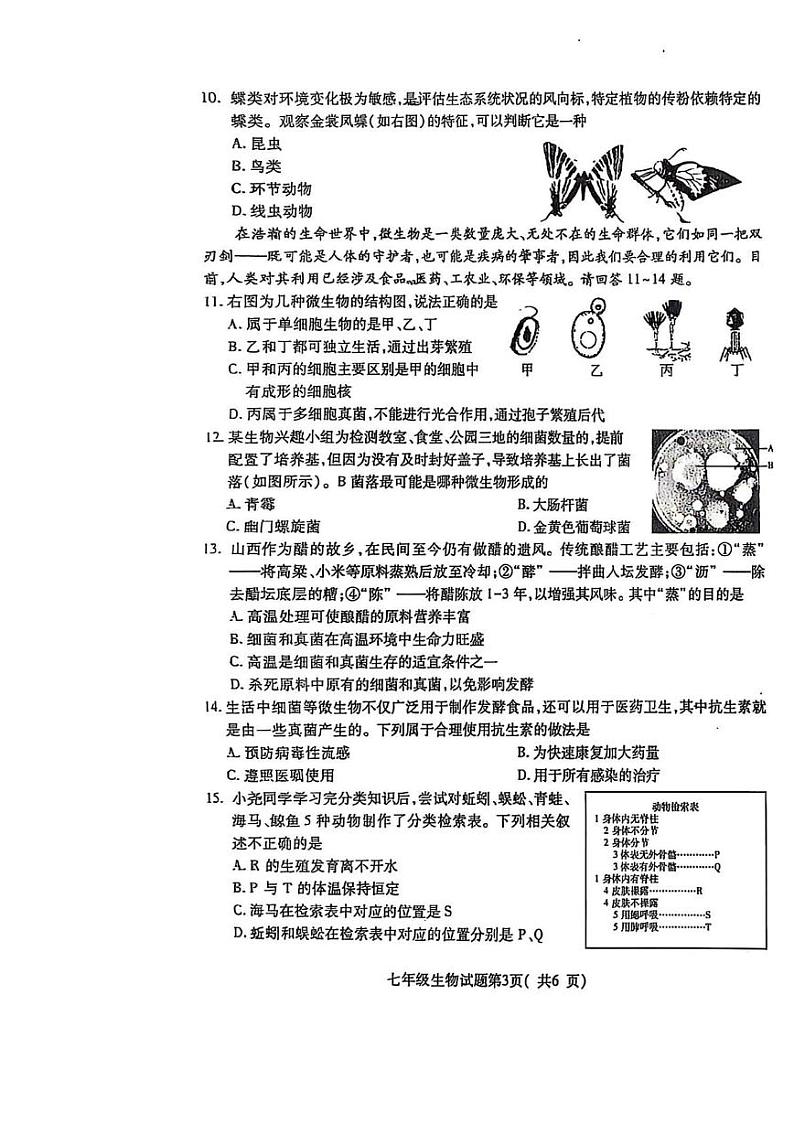 山西省临汾市尧都区2024-2025学年七年级上学期期末考试生物试题第3页