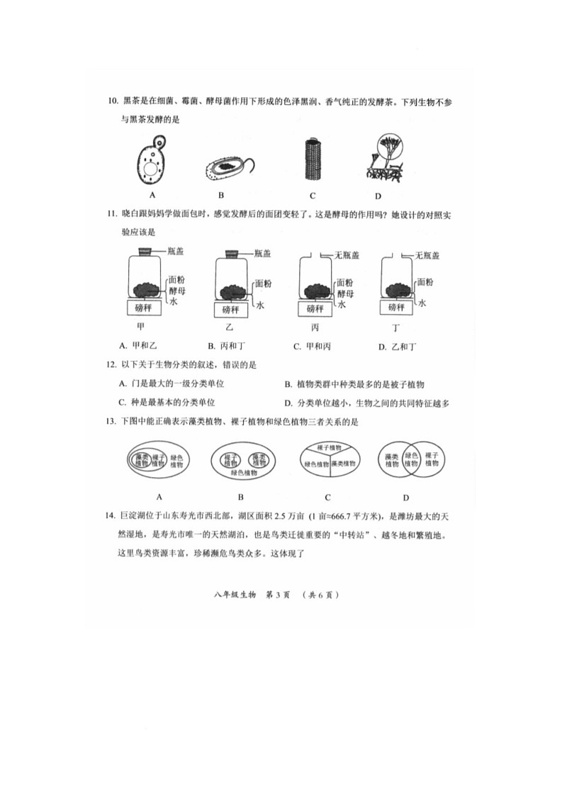 山西省忻州地区2024-2025学年八年级上学期期末考试生物试题第3页