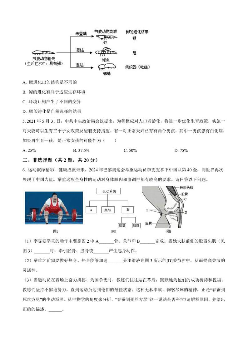 2024～2025学年内蒙古呼伦贝尔市鄂伦春自治旗八年级上期末生物试卷(含答案)第2页