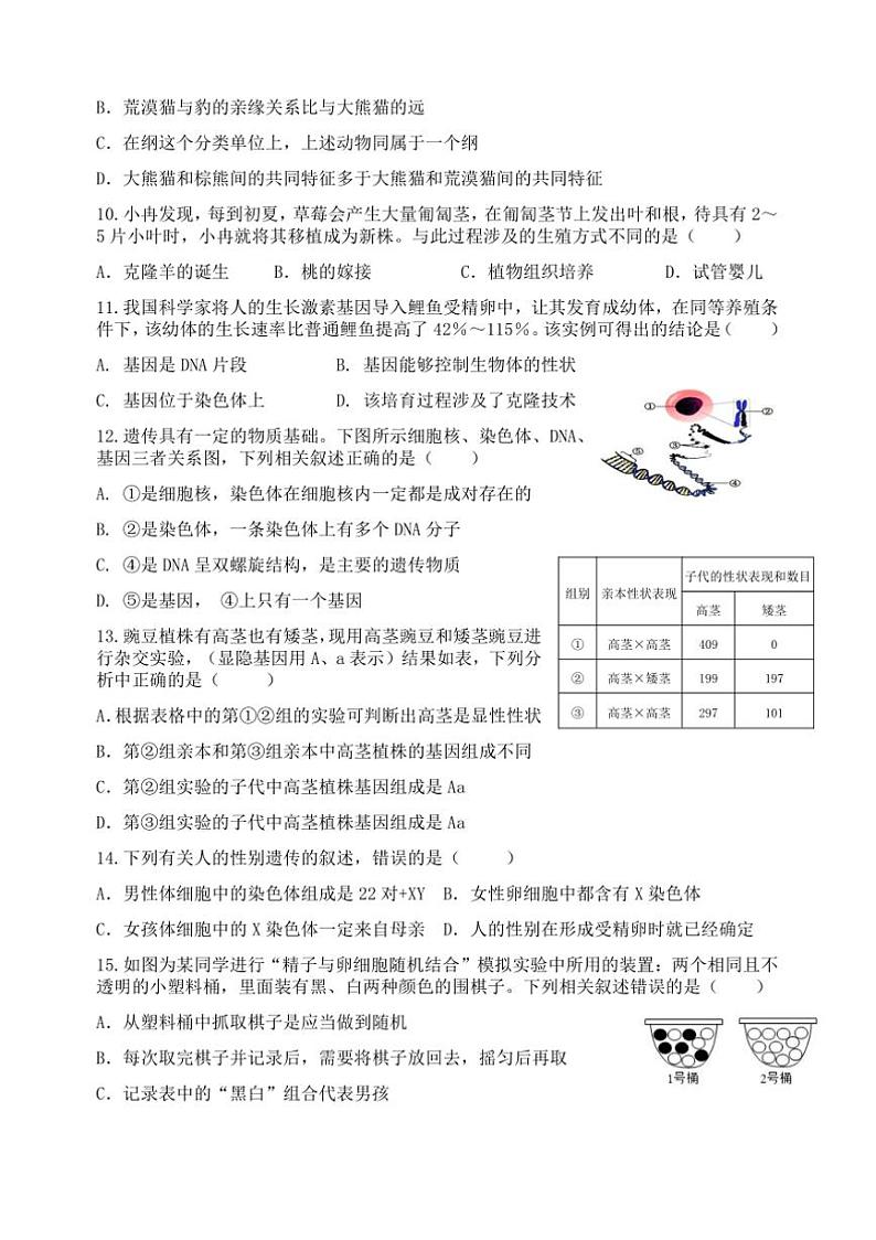 2024～2025学年山东省临沂市罗庄区八年级上期末考试生物试卷(含答案)第3页