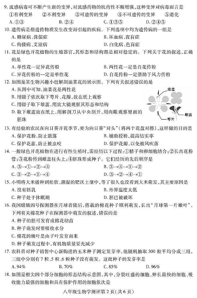 四川省内江市2024-2025学年八年级上学期期末检测生物试题第2页