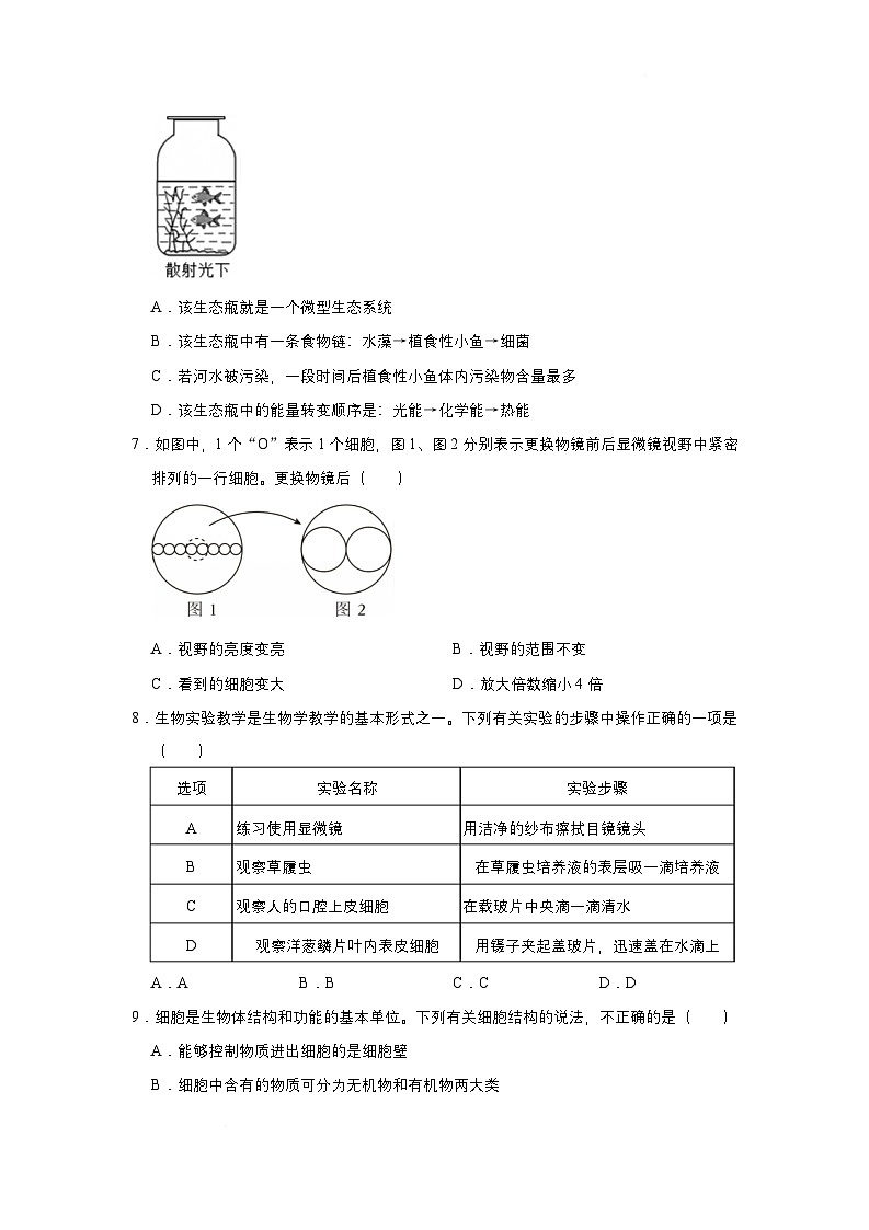 （生物试卷）四川省江油市2025年春七年级开学测试（八校联考）第2页