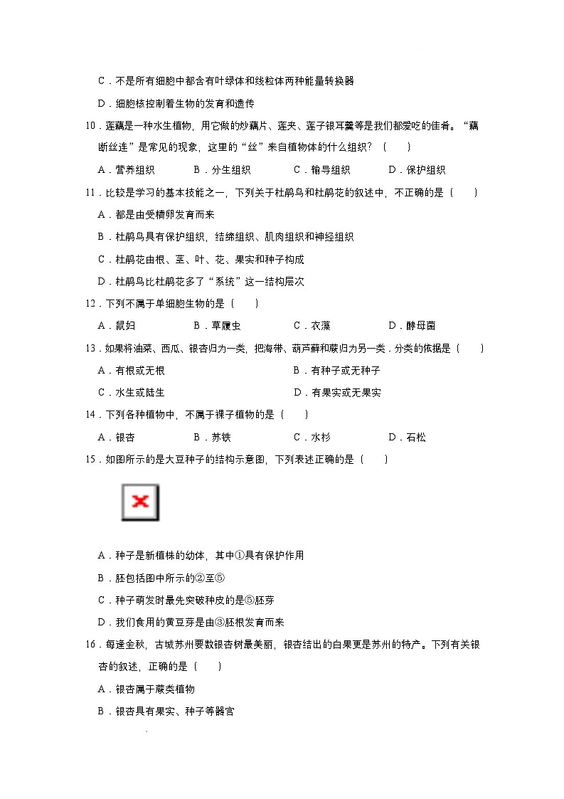 （生物试卷）四川省江油市2025年春七年级开学测试（八校联考）第3页