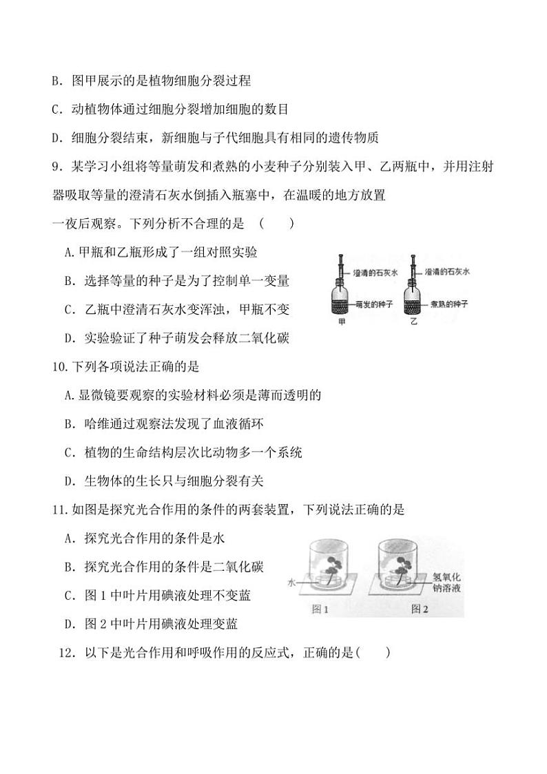 2024～2025学年安徽省淮北市濉溪县七年级上1月期末生物试卷(含答案)第3页
