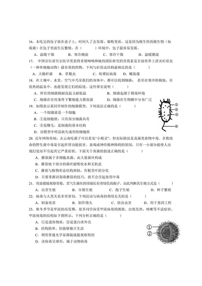 2024～2025学年湖南省株洲市茶陵县七年级上期末考试生物试卷(含答案)第3页