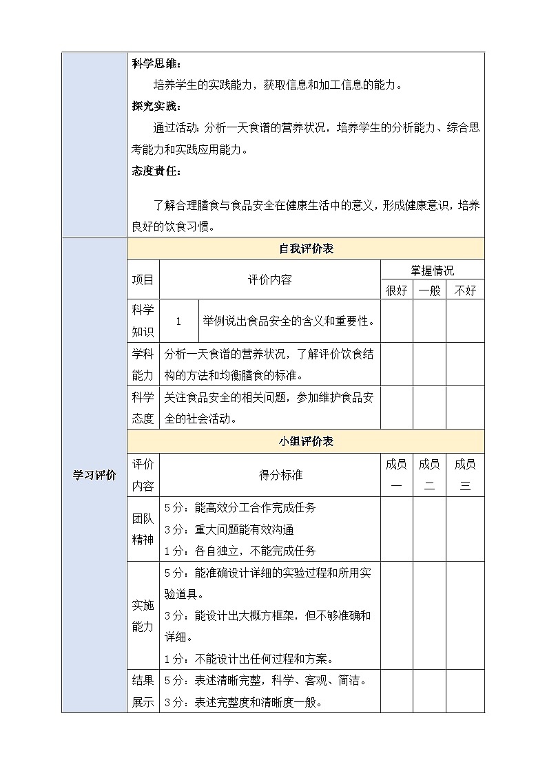 【大单元整体教学设计】北师大版生物七下 《4.6.3.2合理膳食与食品安全（第二课时）》教案第2页