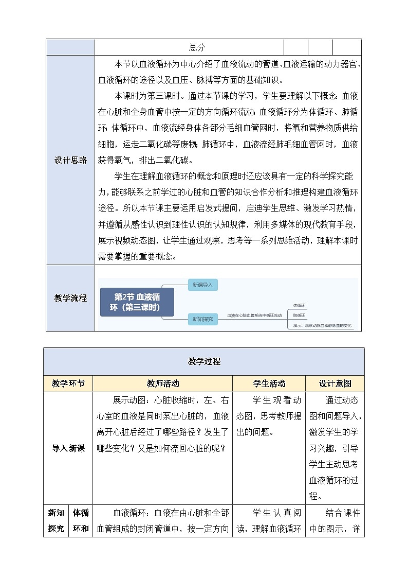 【大单元整体教学设计】北师大版生物七下 4.7.2.3血液循环（第三课时）教案第3页