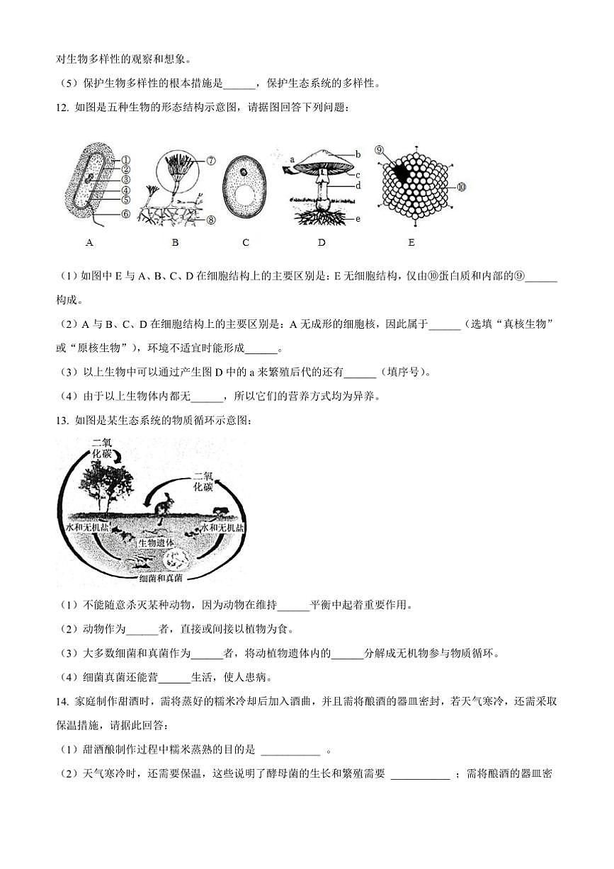 2024～2025学年甘肃省天水市麦积区八年级上期末生物试卷(含答案)第3页