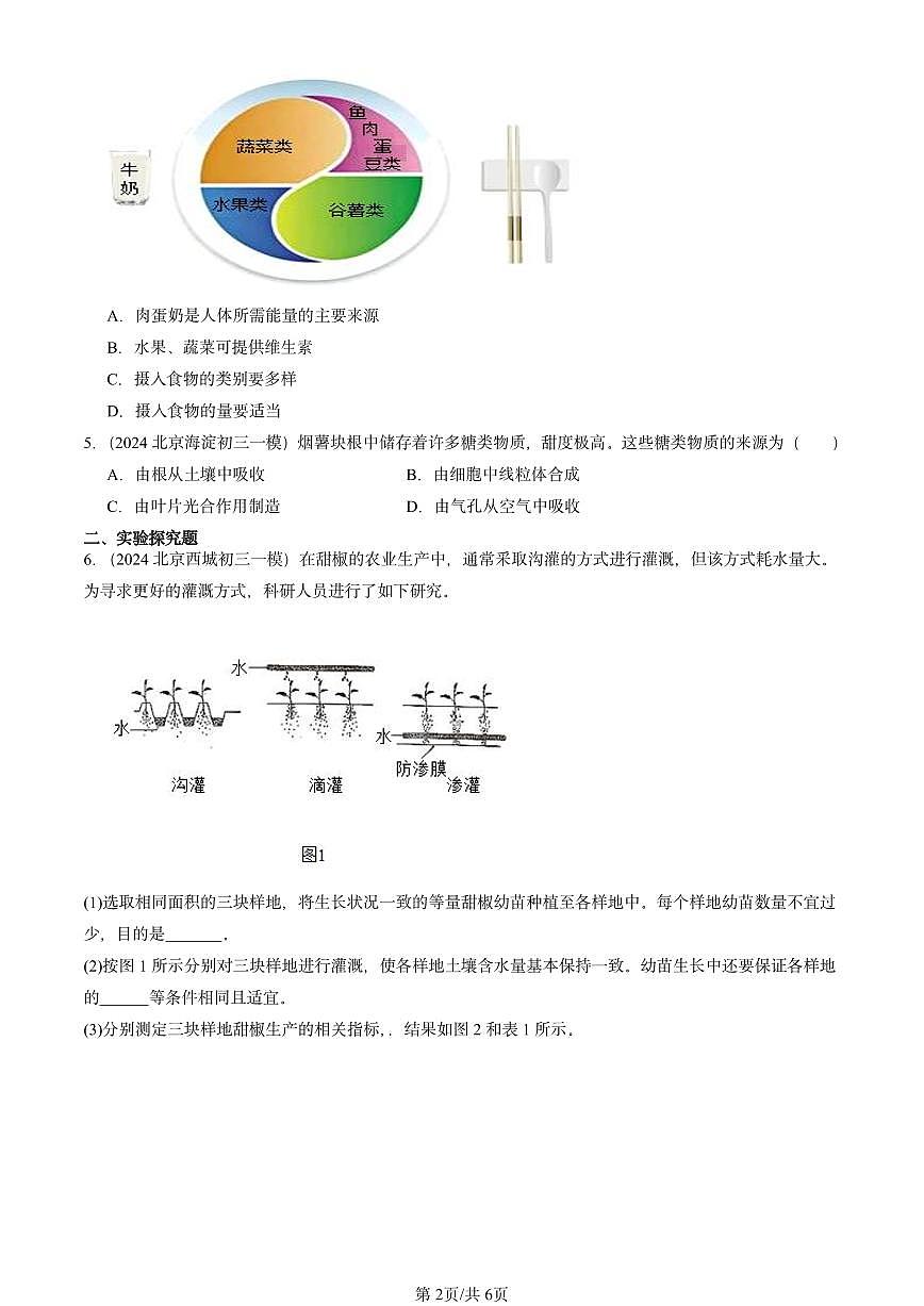 2024北京初三中考一模生物汇编：生物的营养章节综合（京改版）第2页
