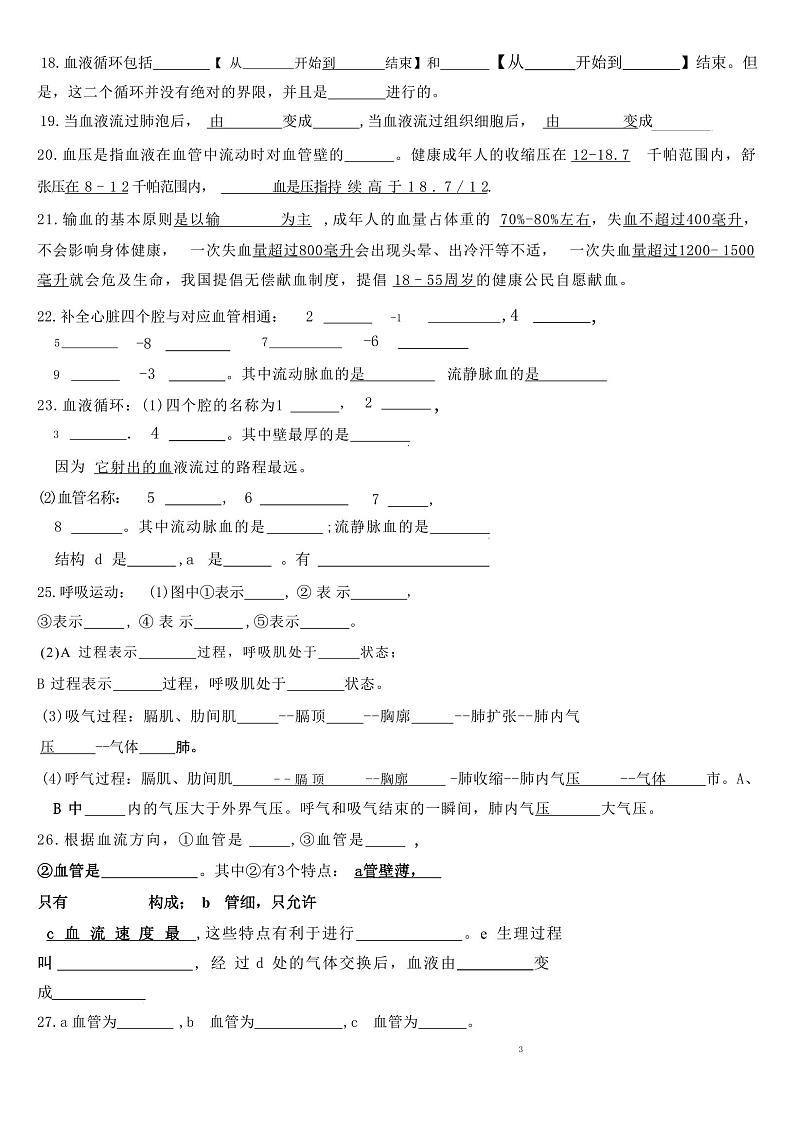 7年级下册人教版生物期末复习知识点填空第3页