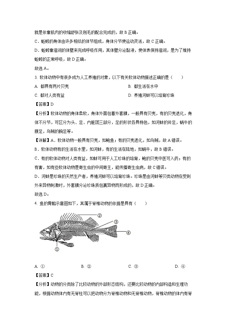 黑龙江省齐齐哈尔市昂昂溪区2024-2025学年八年级(上)期末生物试卷（解析版）第2页