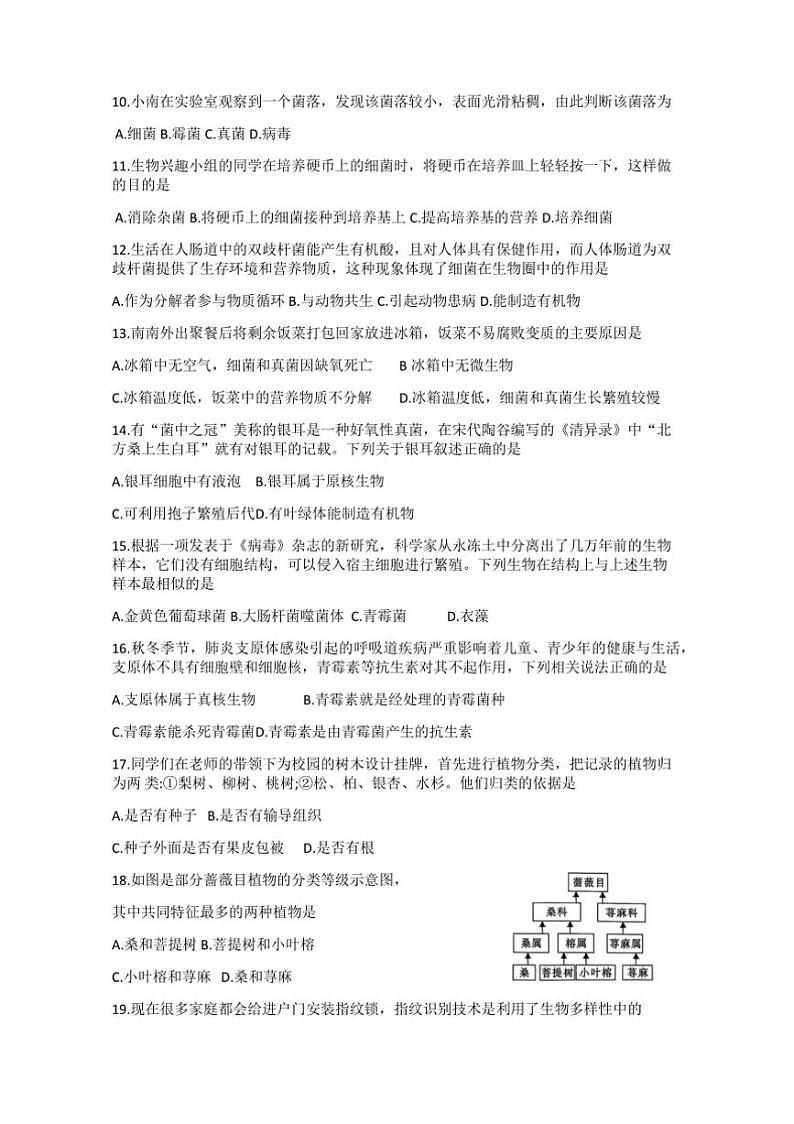 2024～2025学年甘肃省陇南市武都区八年级上1月期末考试生物试卷(含答案)第2页