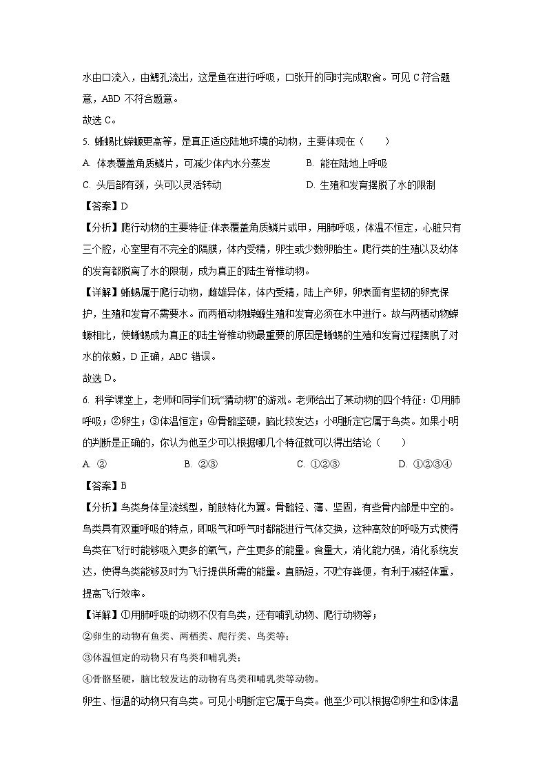 陕西省宝鸡市凤翔区2024-2025学年八年级(上)期末生物试卷（解析版）第3页