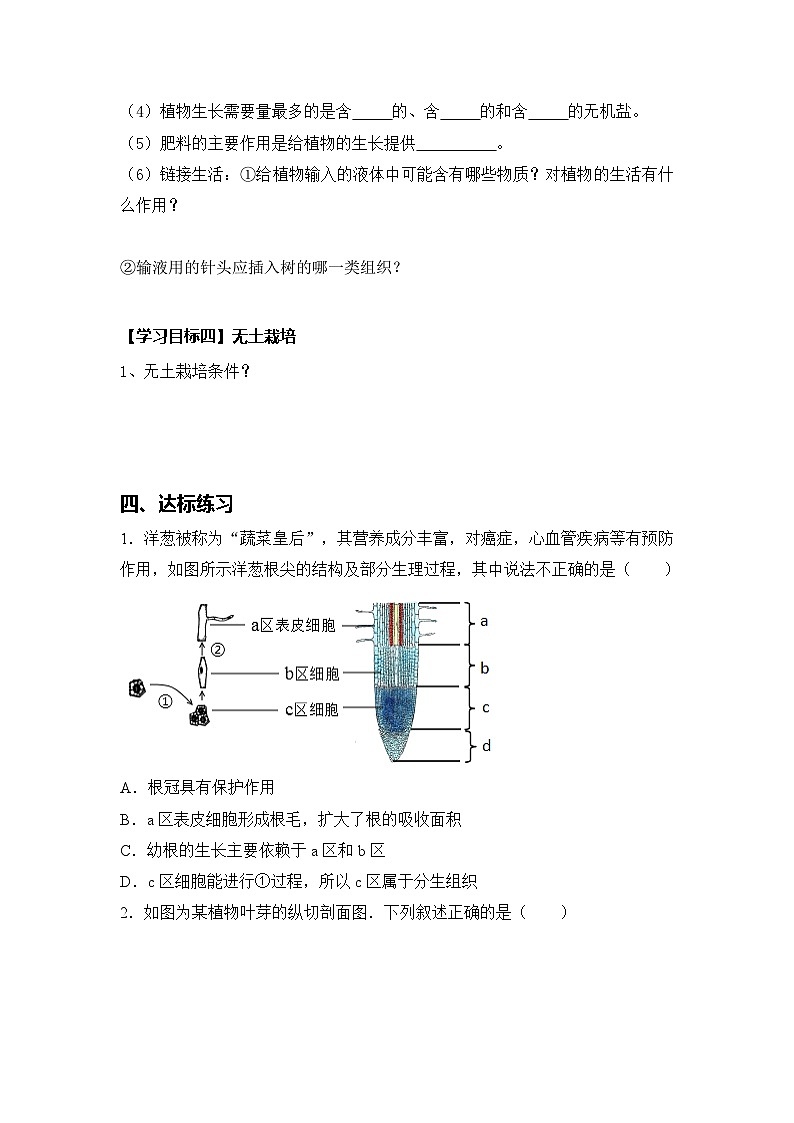 新人教版生物七下 3-1-2《植株的生长》导学案（挖空版）第3页
